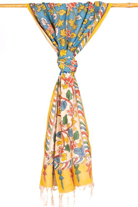 Natural Dye, Hand-Painted Kalamkari Silk x Cotton Stole
