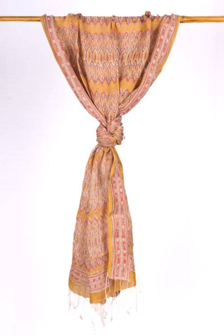 Natural Dye, Hand-Woven Block Printed Linen Stole