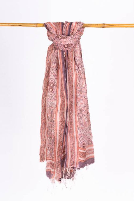 Natural Dye, Hand-Woven Block Printed Linen Stole
