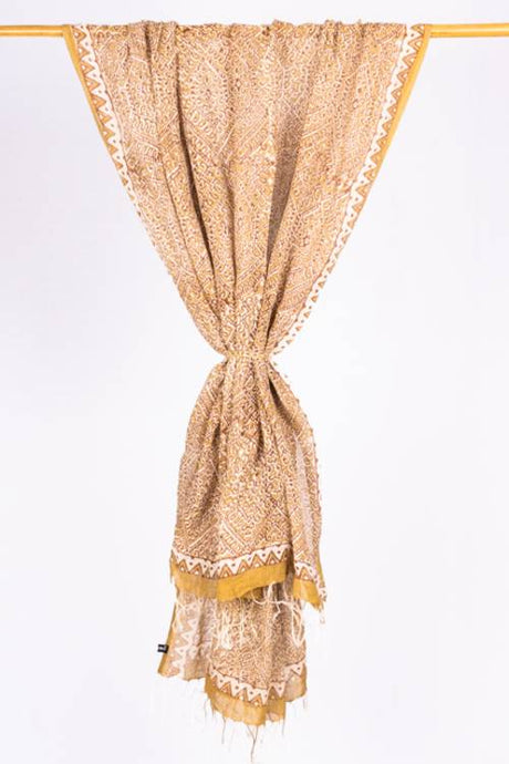 Natural Dye, Hand-Woven Block Printed Linen Stole