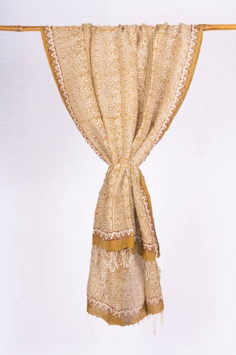 Natural Dye, Hand-Woven Block Print Linen Stole
