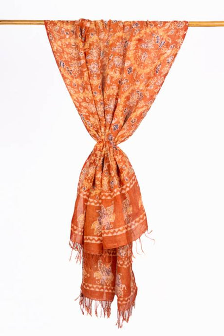 Natural Dye, Hand-Painted Batik Linen Stole