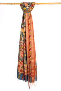 Natural Dye, Hand-Painted Kalamkari Tussar Dupatta