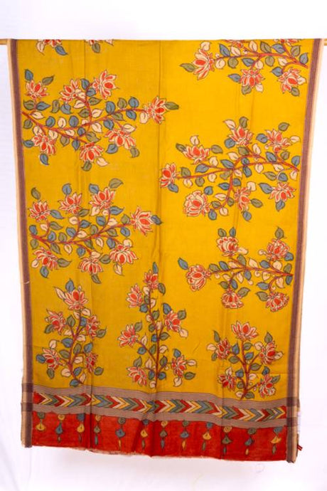 Natural Dye Hand-Painted Kalamkari Tussar Dupatta
