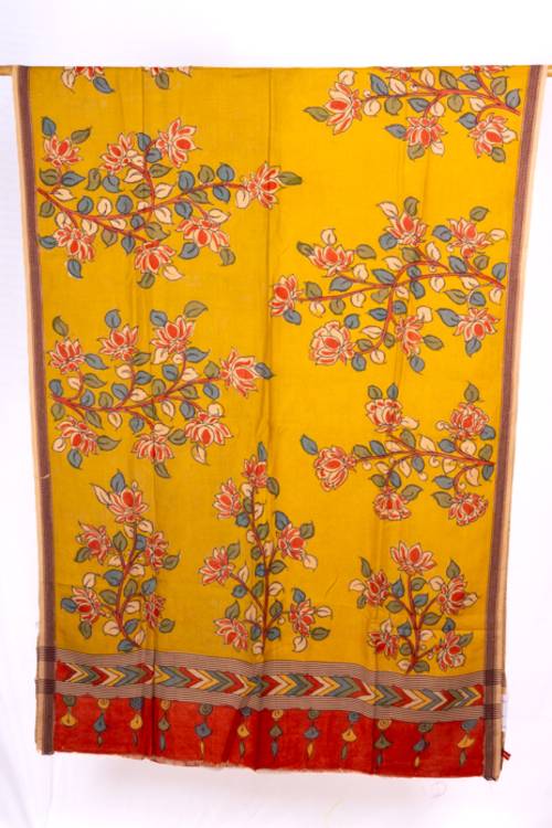 Natural Dye Hand-Painted Kalamkari Tussar Dupatta