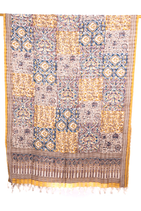 Natural Dye, Multi-Patch Block Print Three Silk Dupatta