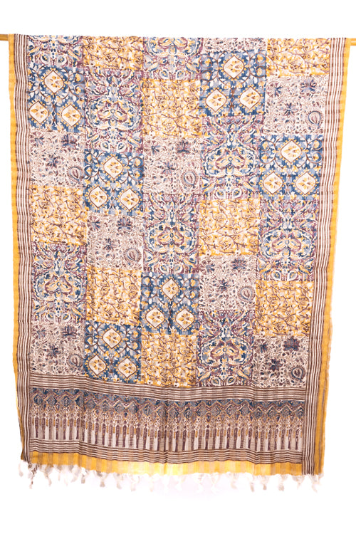 Natural Dye, Multi-Patch Block Print Three Silk Dupatta