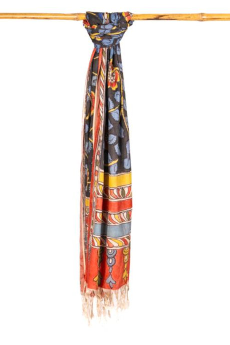 Natural Dye, Hand-Painted Kalamkari Silk x Cotton Stole