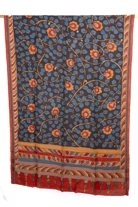 Natural dye hand-painted Kalamkari tussar dupatta