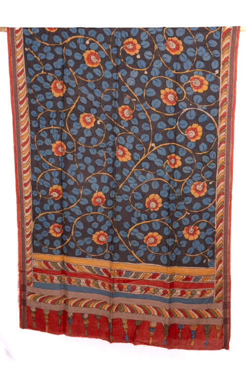 Natural dye hand-painted Kalamkari tussar dupatta