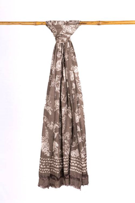 Natural Dye, Hand-Painted Batik Cotton-Silk Stole