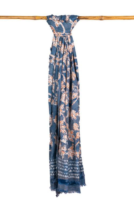 Natural Dye, Hand-Painted Batik Cotton-Silk Stole