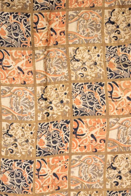 Natural Dye, Hand Block Printed Multi-Patch Tussar Silk Fabric