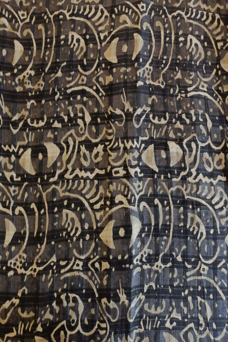 Natural Dye Block Printed Tussar Fabric