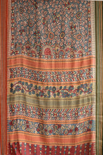 Load image into Gallery viewer, Natural Dye Hand-Painted  Desi Tussar Silk Kalamkari  Sari