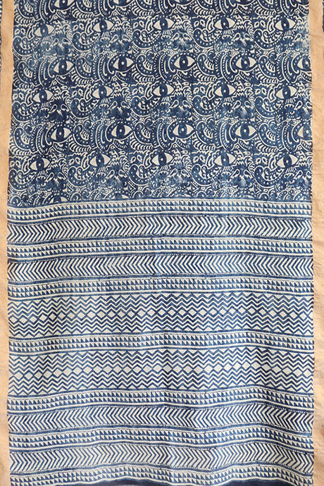 Natural Dye Block Print Cotton X Silk Sari