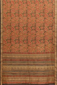 Hand Woven Natural Dye Block Printed Tussar x Cotton Saree
