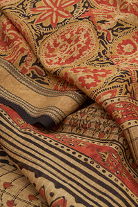 Hand Woven Natural Dye Block Printed Tussar x Cotton Saree