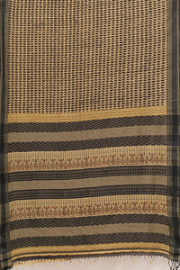 Hand Woven Natural Dye Block Printed Cotton x Silk Maheswari border Saree.