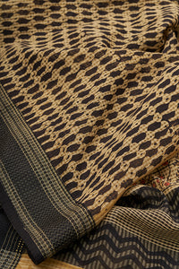 Hand Woven Natural Dye Block Printed Cotton x Silk Maheswari border Saree.