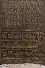 Load image into Gallery viewer, Hand Woven Natural Dye Gold Block Printed Silk Signature Weave Saree.