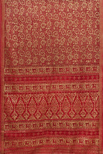 Load image into Gallery viewer, Hand Woven Natural Dye Gold Block Printed Silk Signature weave Saree.