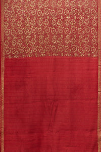 Hand Woven Natural Dye Gold Block Printed Silk Signature weave Saree.