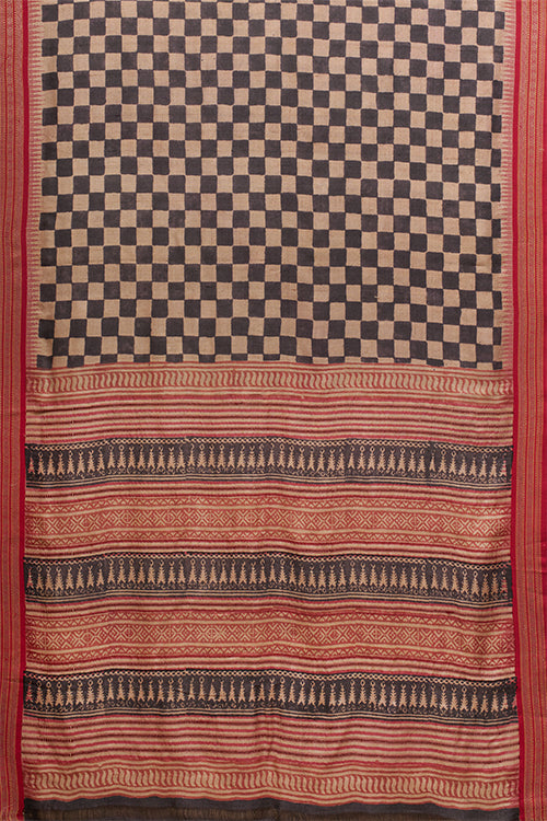 Hand Woven Natural Dye Block Printed Tussar Saree