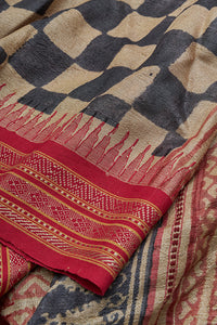 Hand Woven Natural Dye Block Printed Tussar Saree