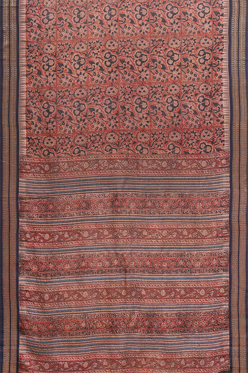 Hand Woven Natural Dye Block Printed Tussar Saree.