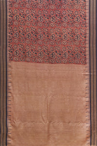 Hand Woven Natural Dye Block Printed Tussar Saree.