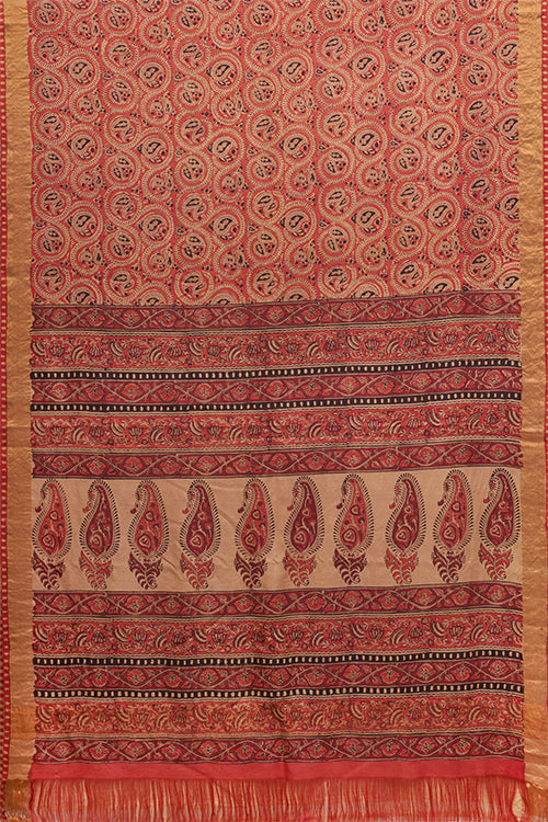 Hand Woven Natural Dye Block Printed Mulberry Silk Saree