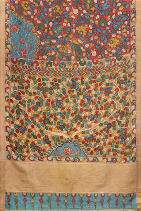 Hand Woven Cotton Hand Painted Kalamkari Natural Dye Saree