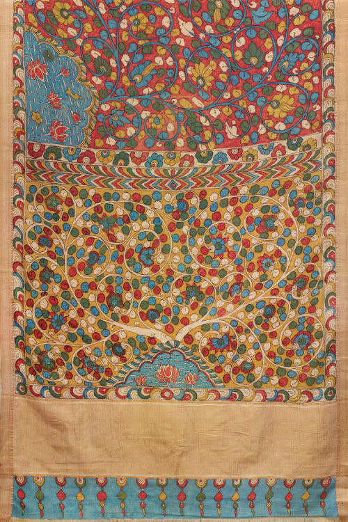 Hand Woven Cotton Hand Painted Kalamkari Natural Dye Saree