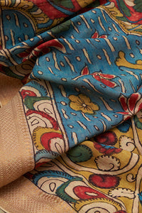Hand Woven Cotton Hand Painted Kalamkari Natural Dye Saree