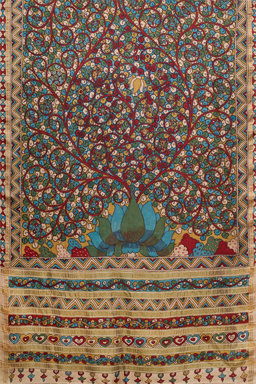 Hand Woven Tussar x Silk Natural Dye Hand Painted Kalamkari Saree