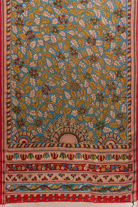 Hand Woven Cotton Hand Painted Kalamkari Natural Dye Saree