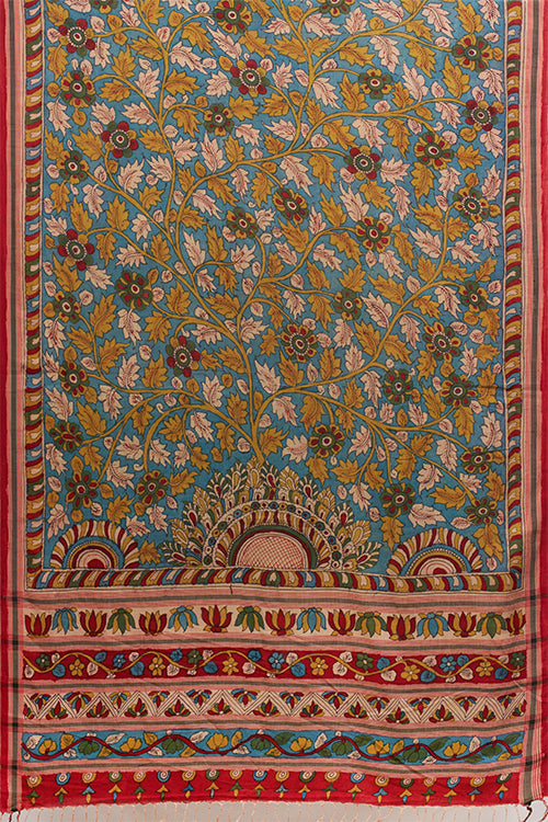 Hand Woven Cotton Hand Painted Kalamkari Natural Dye Saree