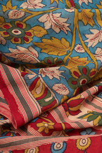 Hand Woven Cotton Hand Painted Kalamkari Natural Dye Saree