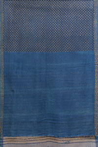 Hand Woven Natural Dye Gold Block Printed Silk Signature Weave Saree.