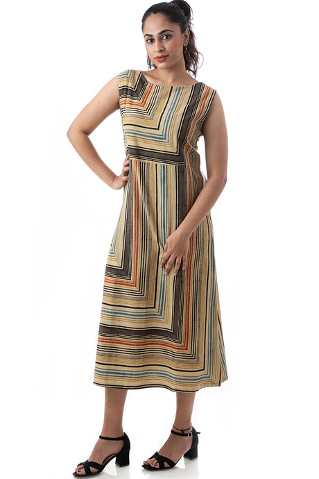 Natural Dye Hand Block Printed 'LITEE' Stripe Dress