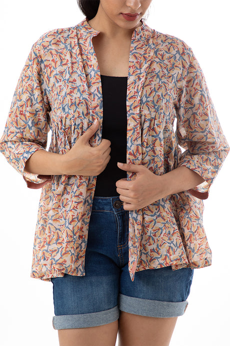 Natural Dye Hand Block Printed 'TULIPA' Gathered Jacket