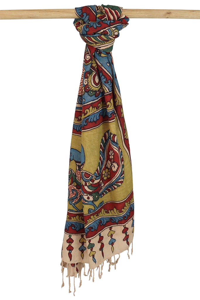 Natural Dye Hand-Painted Kalamkari Cotton Stole
