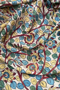 Natural Dye Hand-Painted Kalamkari Silk Fabric