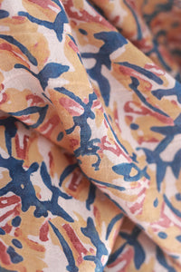 Natural Dye Block Print Cotton X Silk Fabric