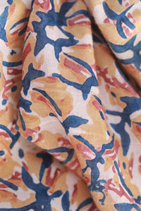 Natural Dye Block Print Cotton X Silk Fabric