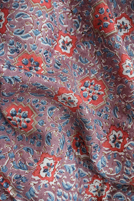 Natural Dye Block Print Mulberry Silk Fabric