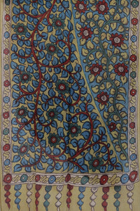 Natural Dye Hand-Painted Kalamkari Cotton x Silk Stole