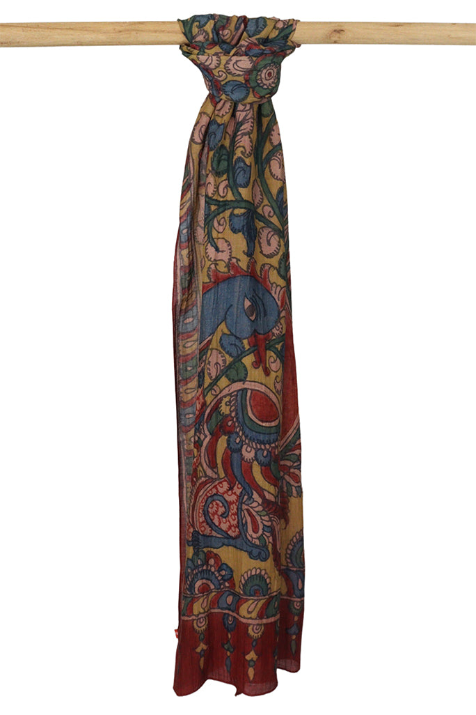Natural Dye Hand-Painted Kalamkari Cotton x Silk Stole