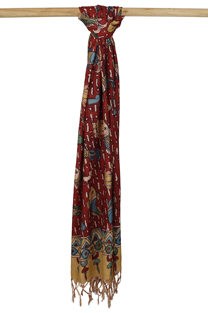 Natural Dye Hand-Painted Kalamkari Silk Stole